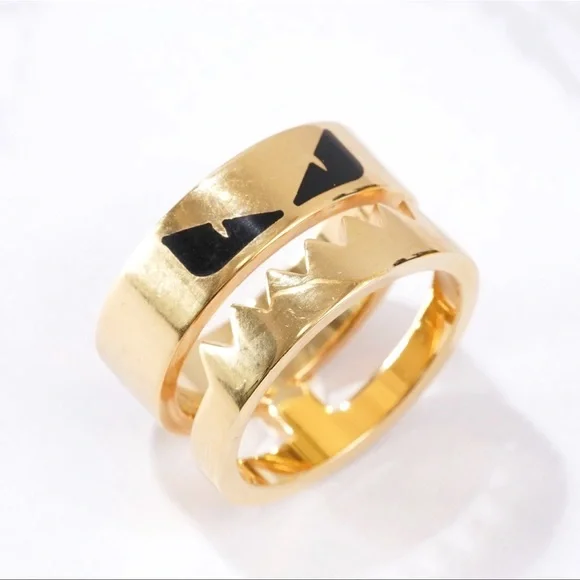 FENDI Ring Bugs Eye Monster Gold x BlackMetal US 10.5